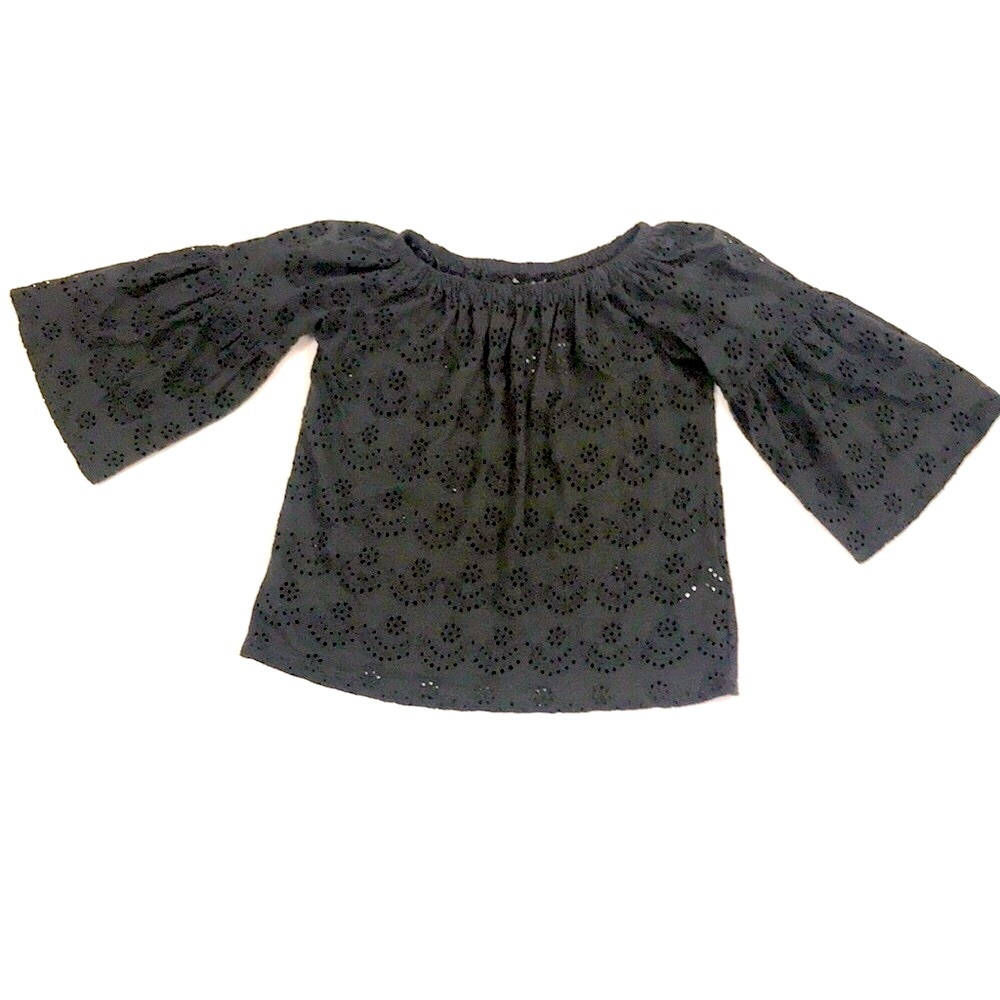Lucky Brand XS Top Grey Eyelet Elastic Collar & Bell Sleeves Excellent Condition